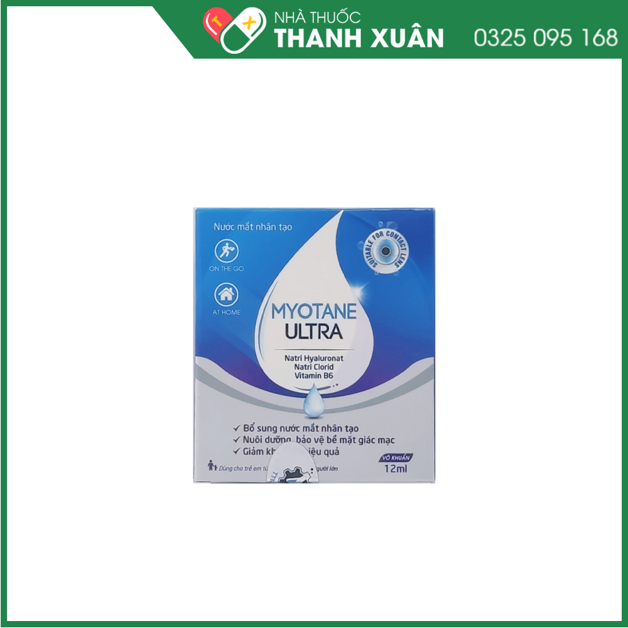 Myotane Ultra dung dịch nhỏ mắt giúp dưỡng ẩm, bảo vệ giác mạc, giảm khô mắt và kích ứng do đeo kính áp tròng hoặc ánh sáng xanh